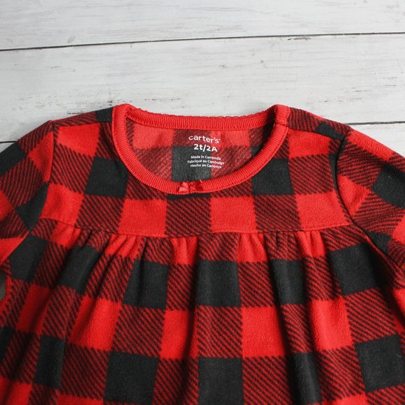 Carter's Girl Fleece Pajama Nightgown Size 2T Red Buffalo Plaid - Picture 3 of 4